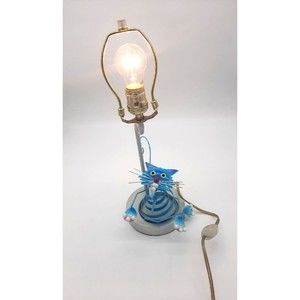 Metal Spring Bobble Head Cat Figurine 17" Lamp No Shade